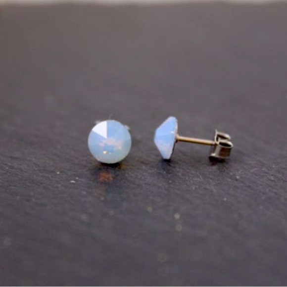 Light Blue Opal Crystal Studs - Picture 2 of 4